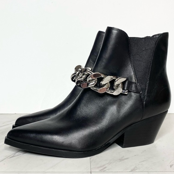 Marc Fisher Henly Black Leather Chain Bootie 7M - Picture 1 of 16